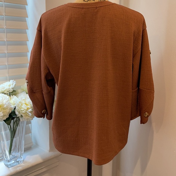 Anthropologie x Current Air Terra Cotta Bubble Sleeve Top - Picture 4 of 6